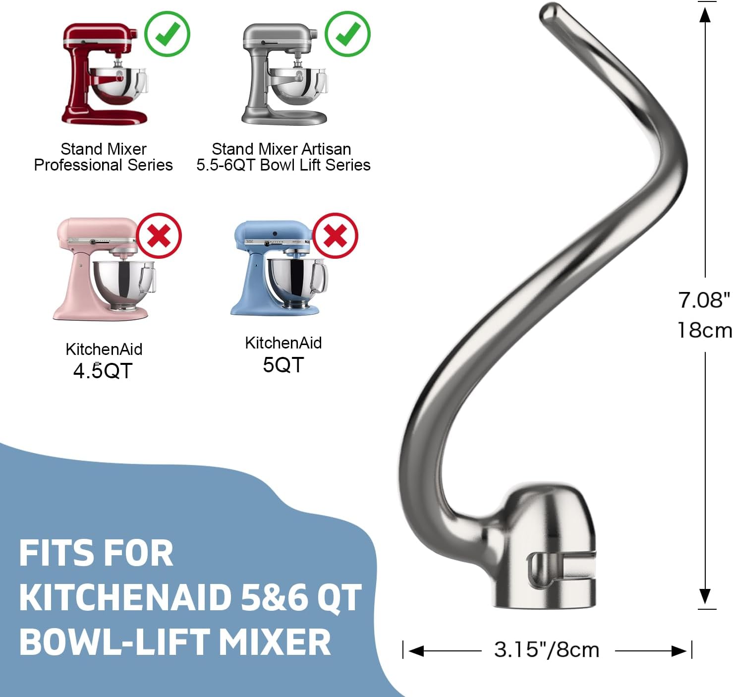 Roestvrijstalen deeghaak voor  - Kitchenaid Mixer Pro 600 recensie en prijs